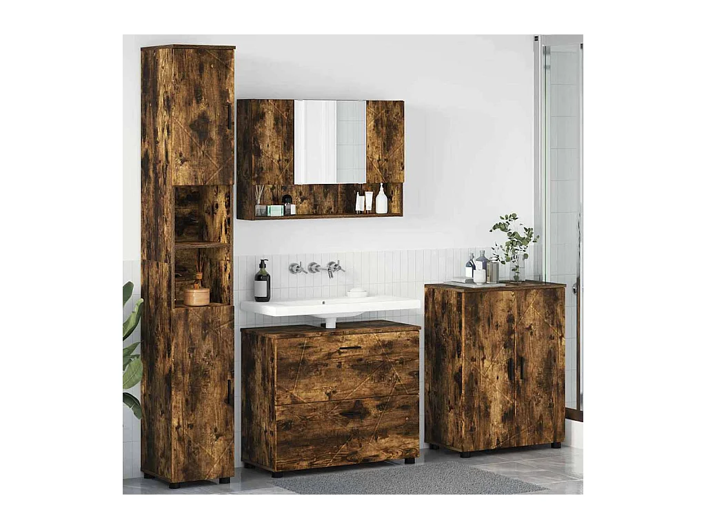 4-delige badkamermeubelset Gerookt Eiken