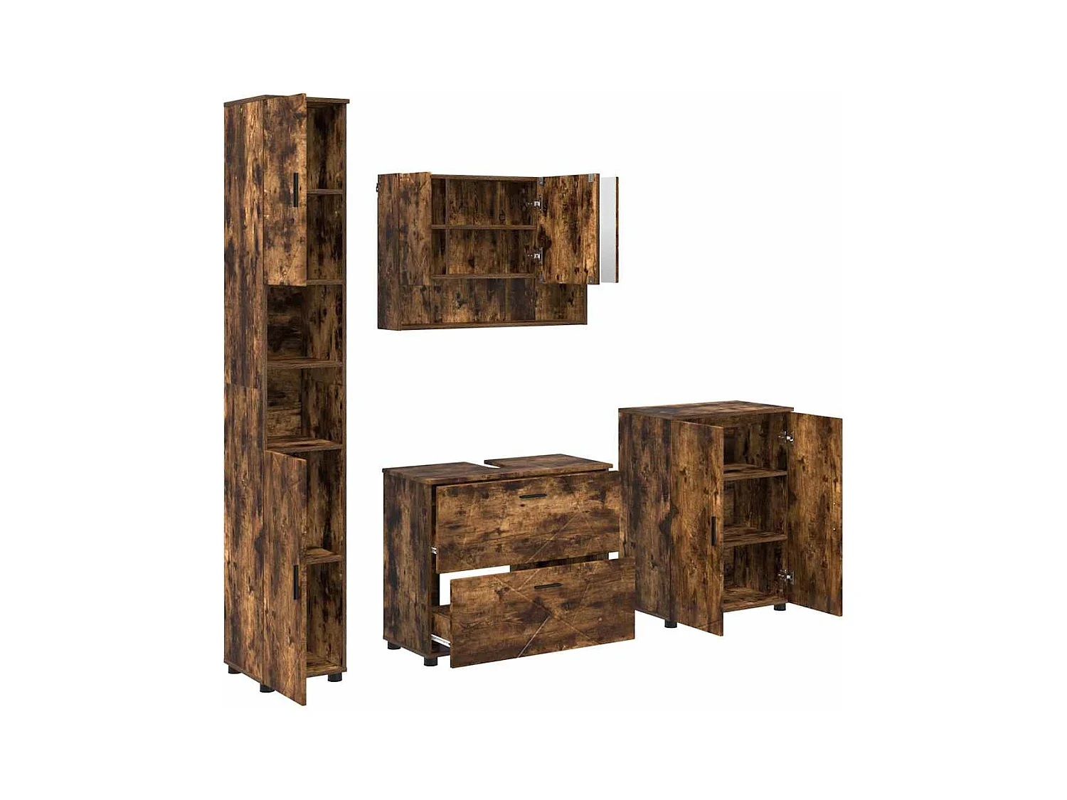 4-delige badkamermeubelset Gerookt Eiken