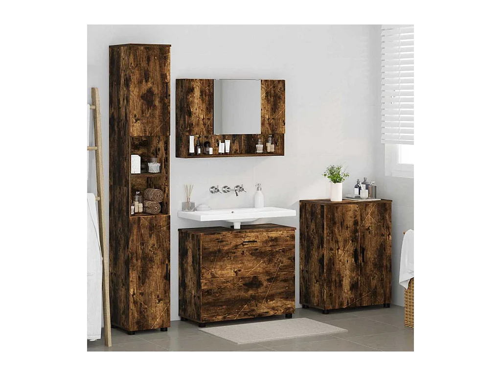 4-delige badkamermeubelset Gerookt Eiken