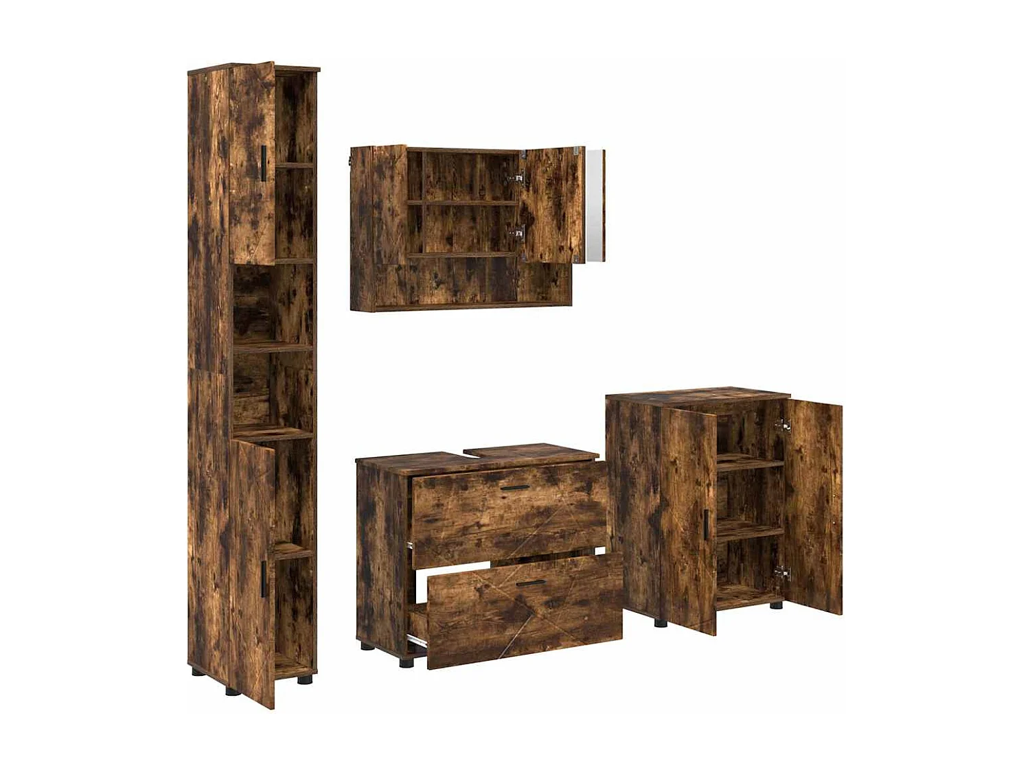 Ensemble de mobilier de salle de bain 4 pcs Chêne fumé