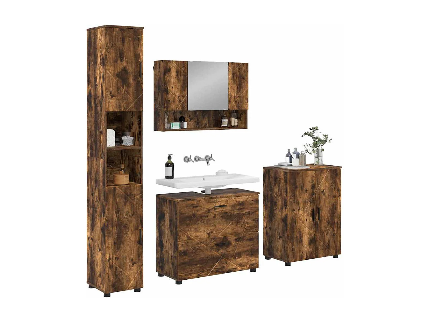 Ensemble de mobilier de salle de bain 4 pcs Chêne fumé