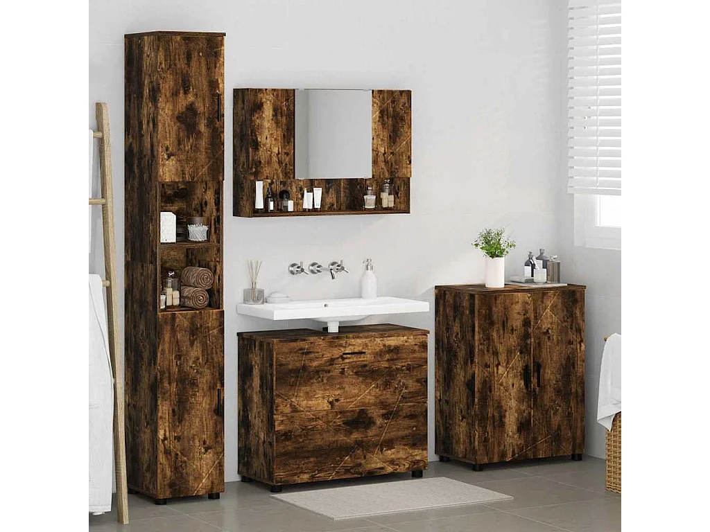 Ensemble de mobilier de salle de bain 4 pcs Chêne fumé