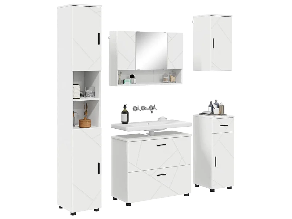 Set di mobili da bagno con cassetto 5 pezzi bianco