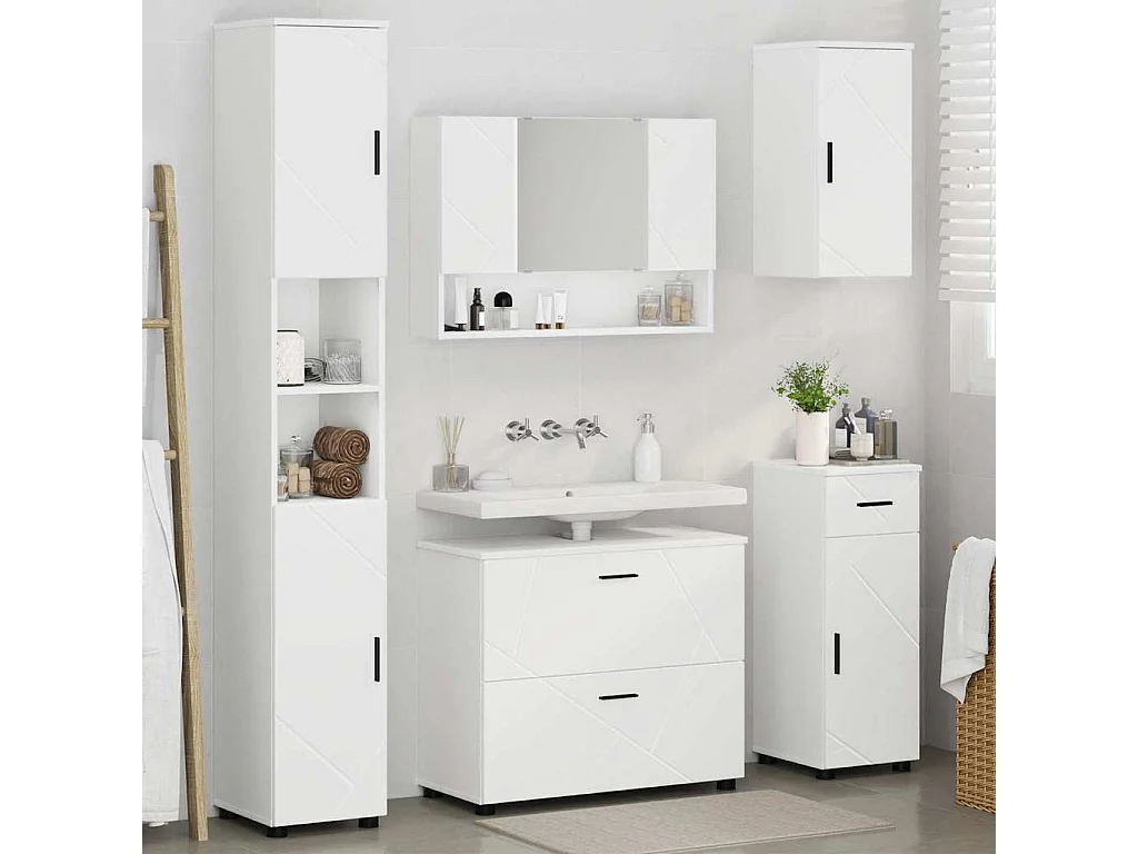 Set di mobili da bagno con cassetto 5 pezzi bianco