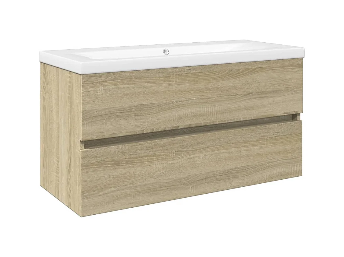 Ensemble de meubles de bain 2pcs céramique et bois d'ingénierie