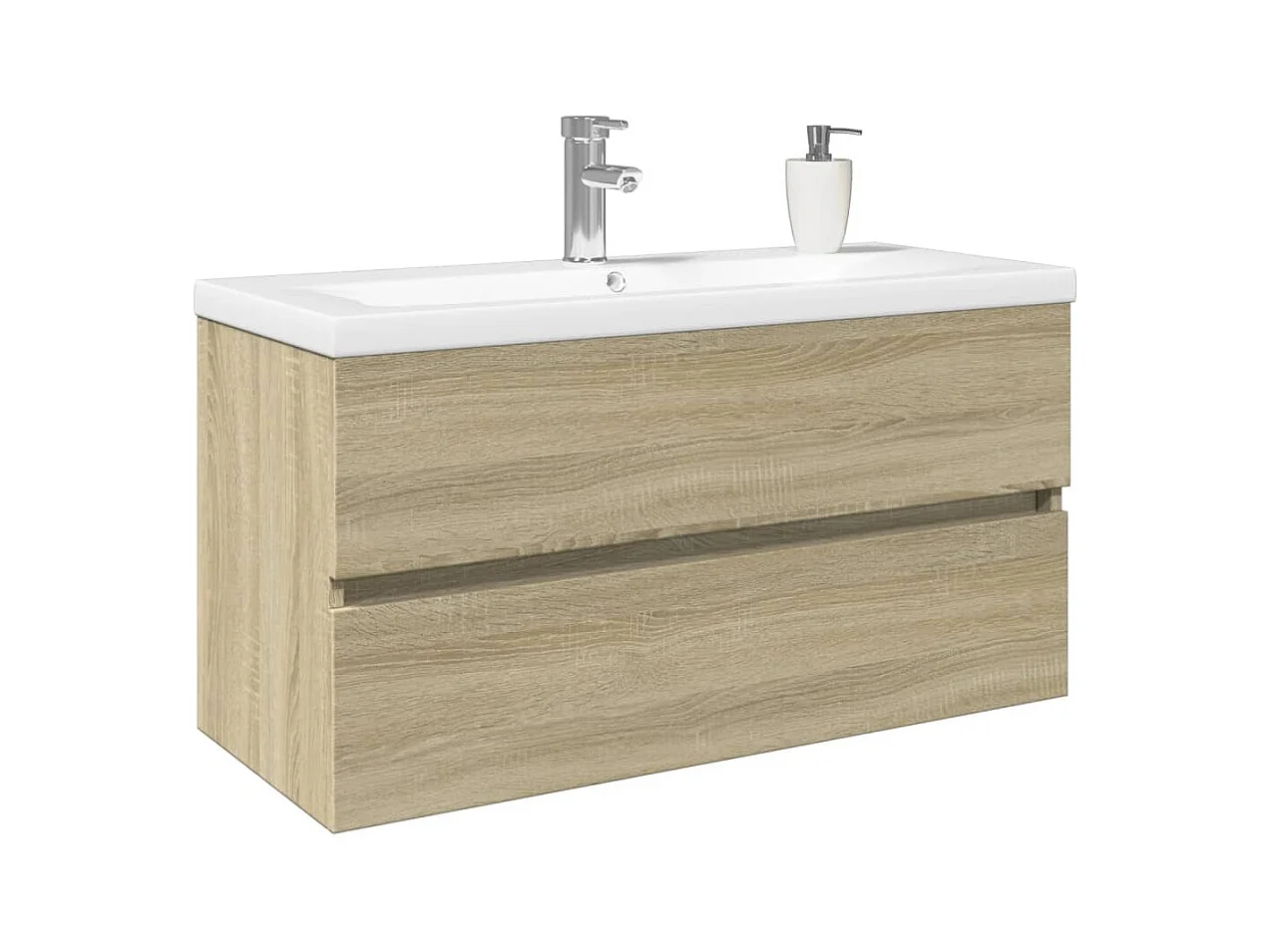 Ensemble de meubles de bain 2pcs céramique et bois d'ingénierie
