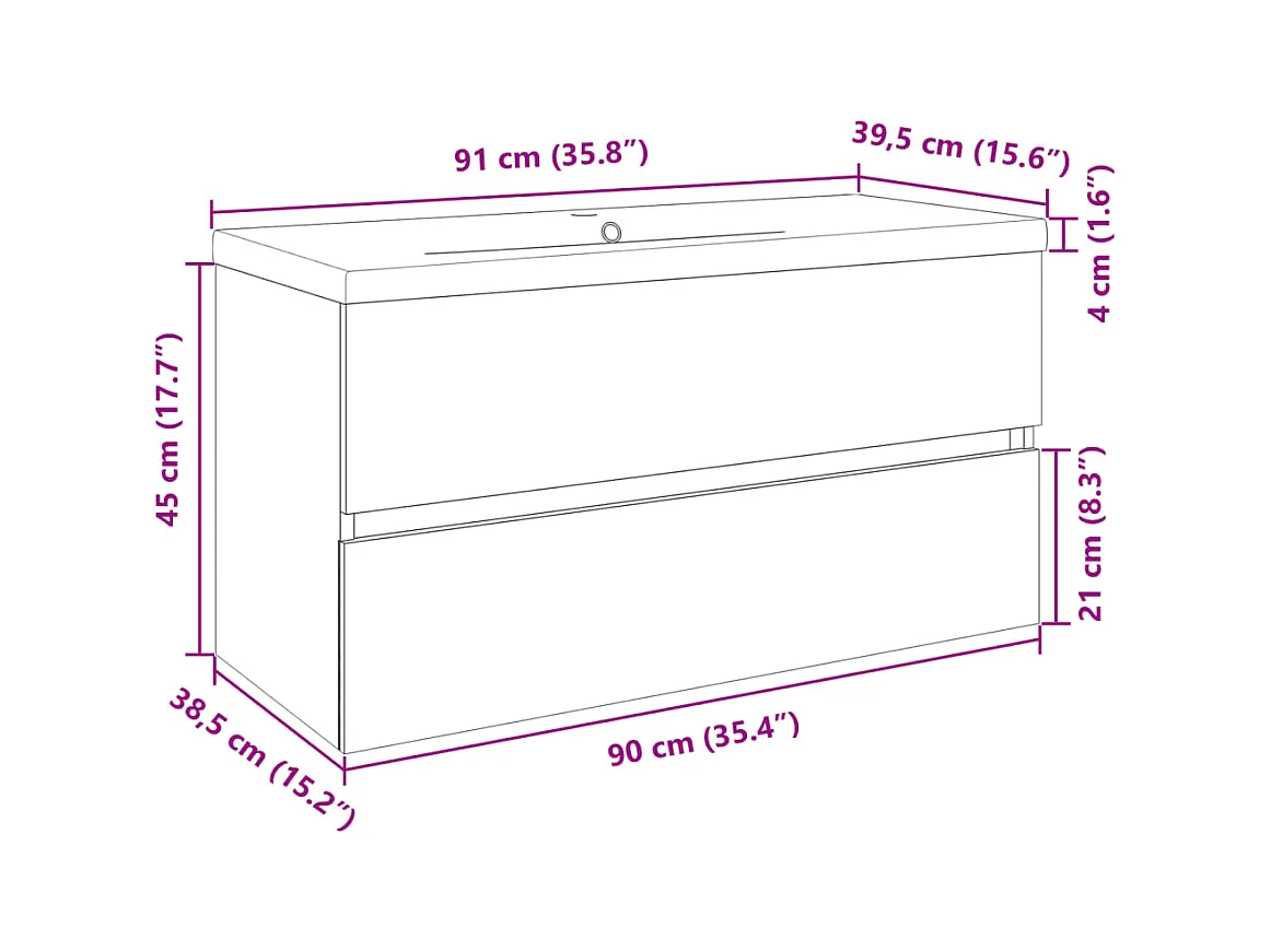 Ensemble de meubles de bain 2pcs céramique et bois d'ingénierie