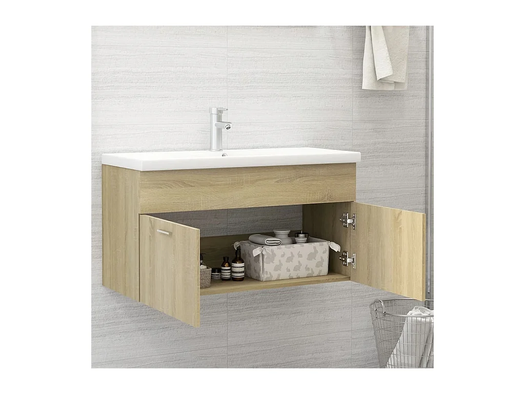 Mueble de lavabo y fregadero integrado Roble Sonoma Madera de ingeniería