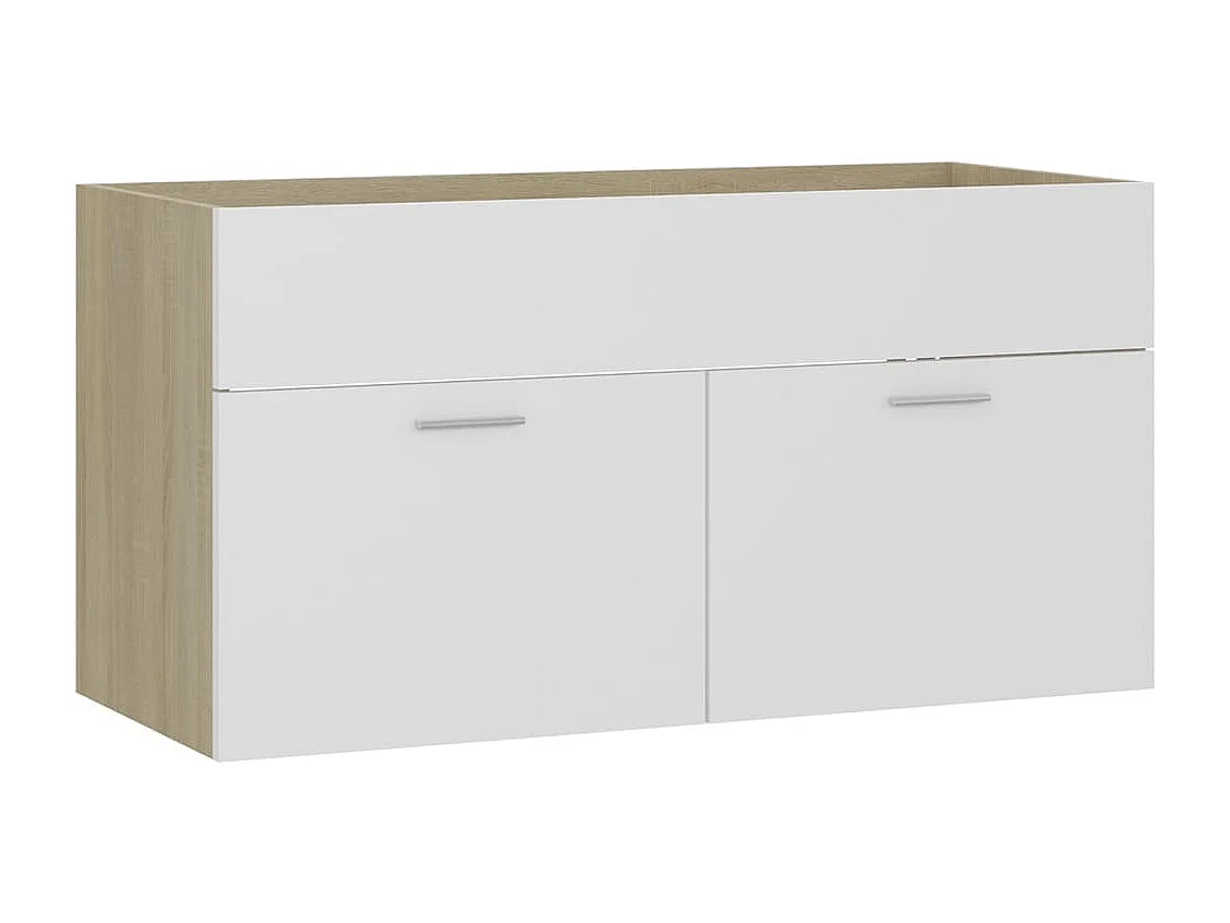 Mueble de lavabo y lavabo integrado Blanco/roble sonoma Aglomerado