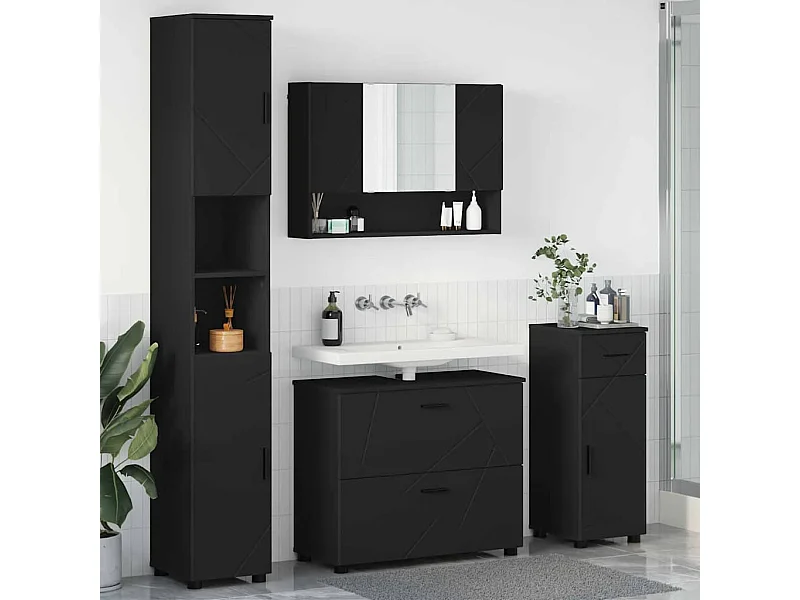 Ensemble de mobilier de salle de bain avec tiroir 4 pcs Noir