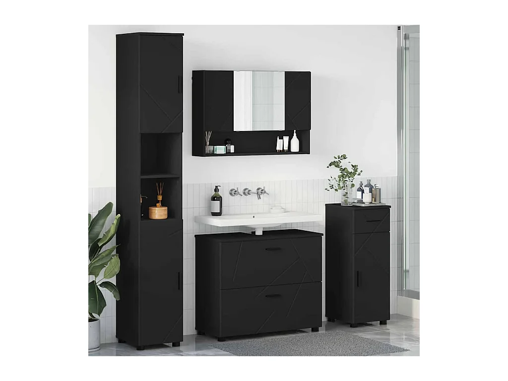 Conjunto de muebles de baño con cajón 4 piezas negro