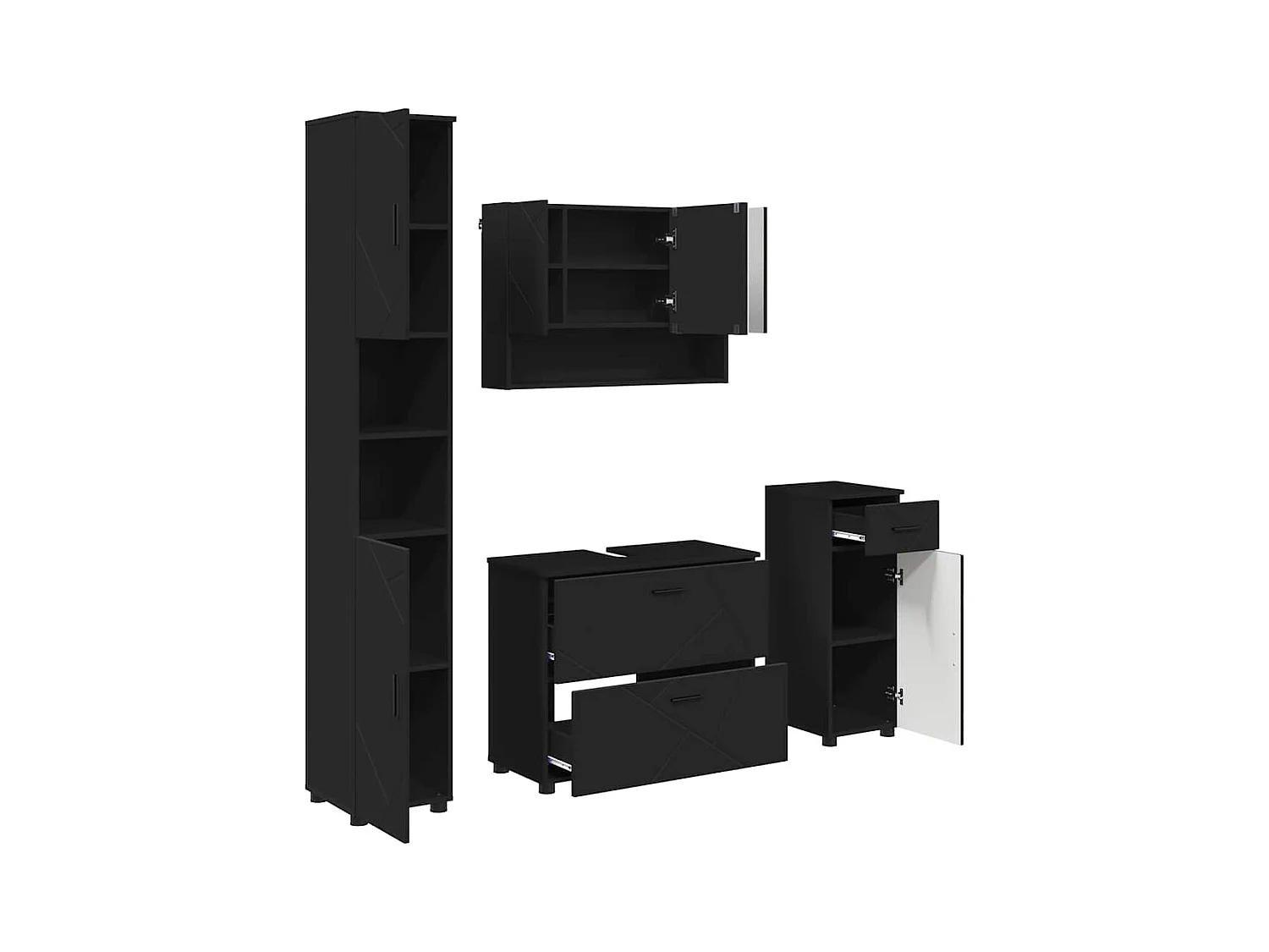 Conjunto de muebles de baño con cajón 4 piezas negro