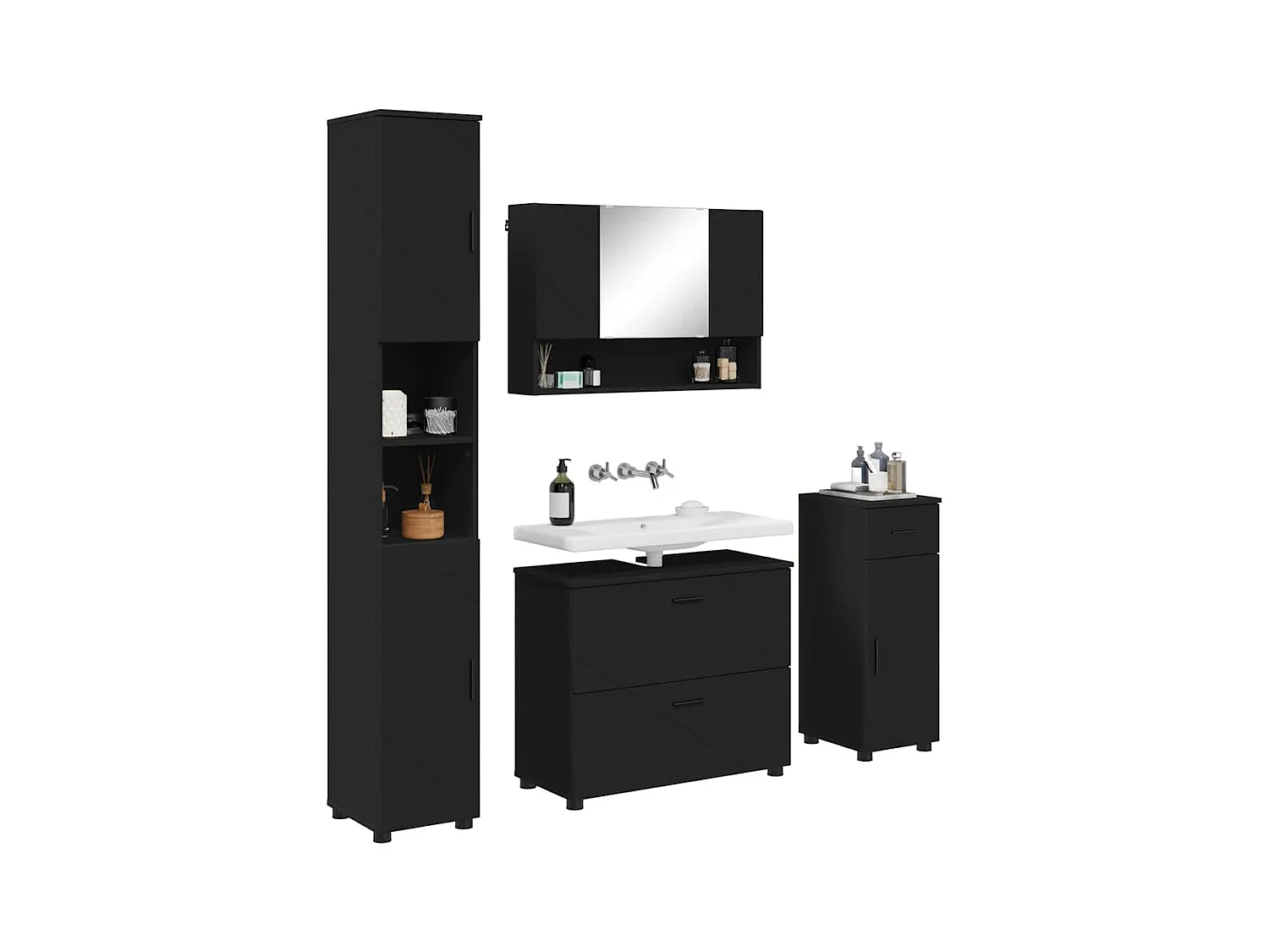 Conjunto de muebles de baño con cajón 4 piezas negro
