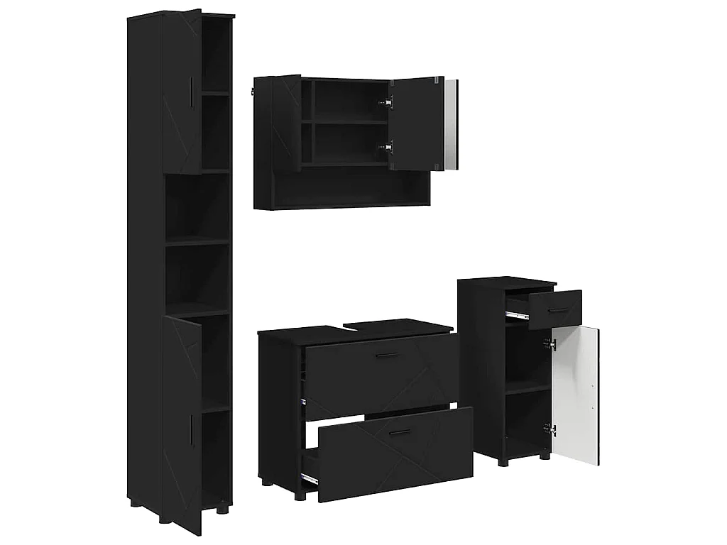 Badezimmermöbel-Set mit Schublade 4-teilig Schwarz