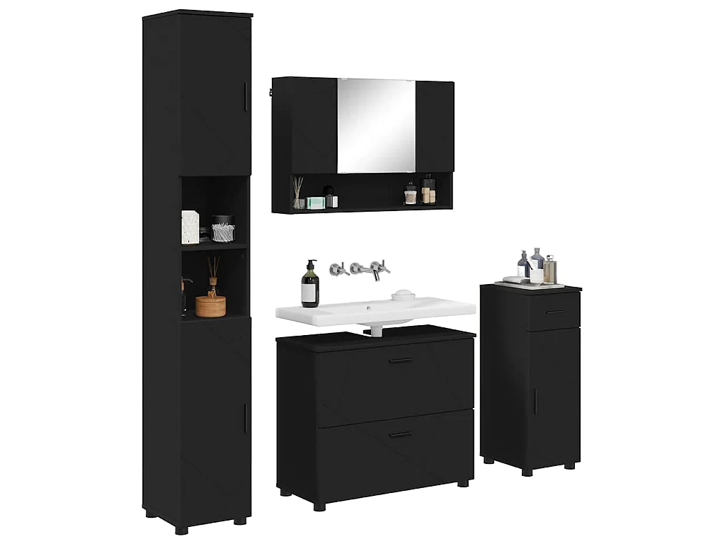 Badezimmermöbel-Set mit Schublade 4-teilig Schwarz