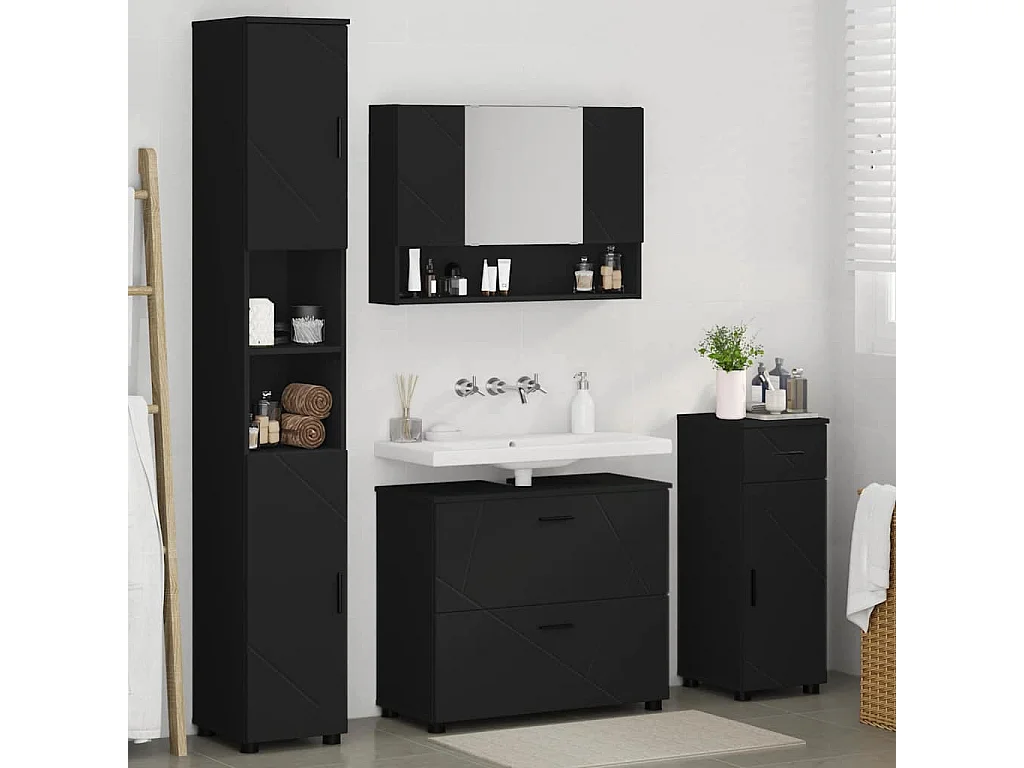 Badezimmermöbel-Set mit Schublade 4-teilig Schwarz