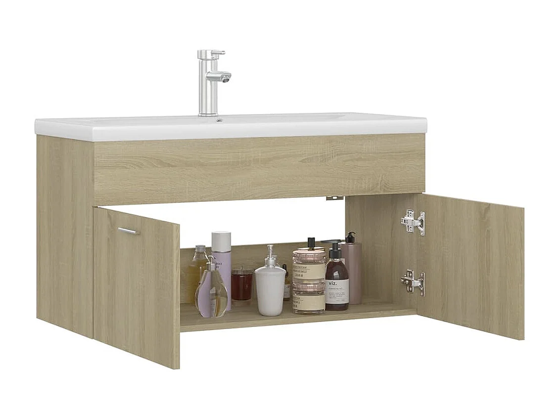 Mueble de lavabo con fregadero integrado Roble Sonoma Aglomerado