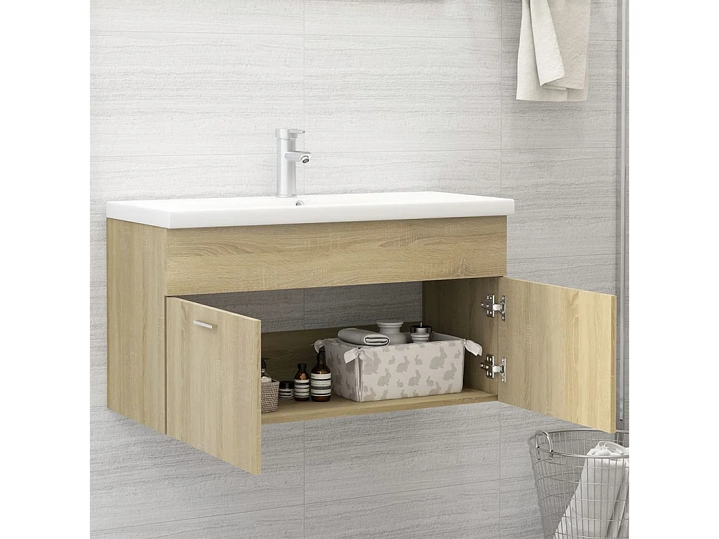 Mueble de lavabo con fregadero integrado Roble Sonoma Aglomerado