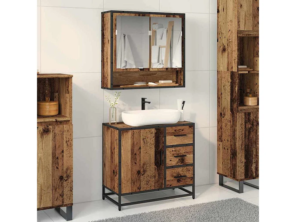 Ensemble de mobilier de salle de bain 2 pcs Bois ancien
