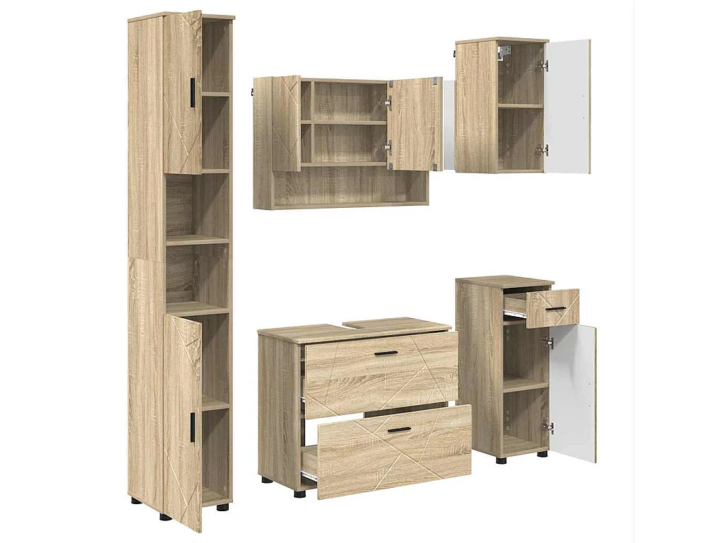 Ensemble de mobilier de salle de bain 5 pcs Chêne sonoma