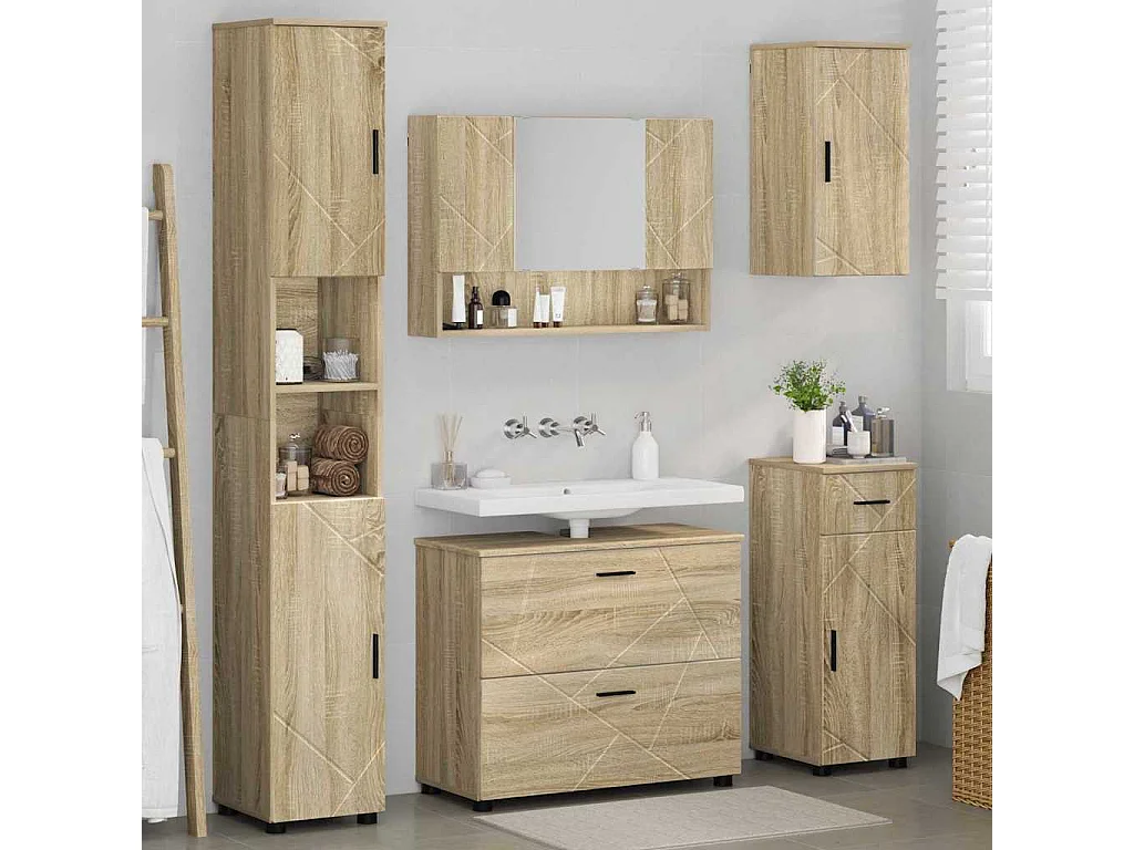 Ensemble de mobilier de salle de bain 5 pcs Chêne sonoma