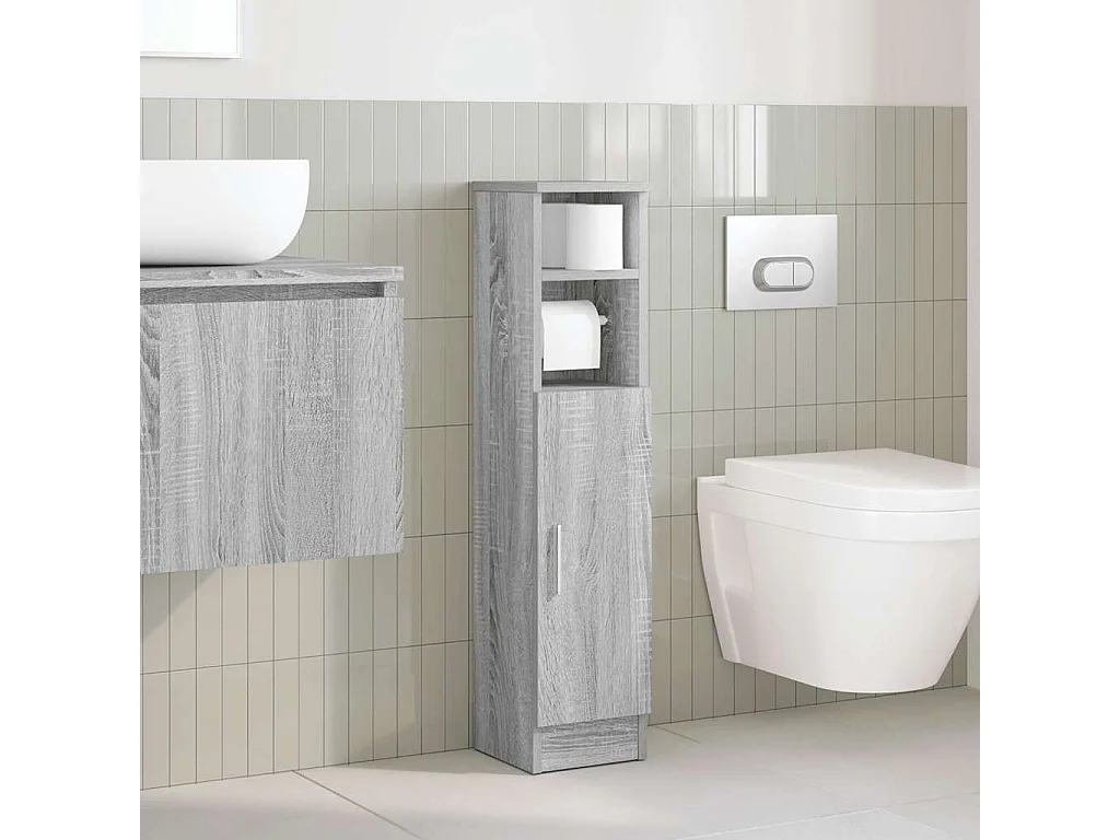 Meuble de salle de bain avec porte-rouleau sonoma gris