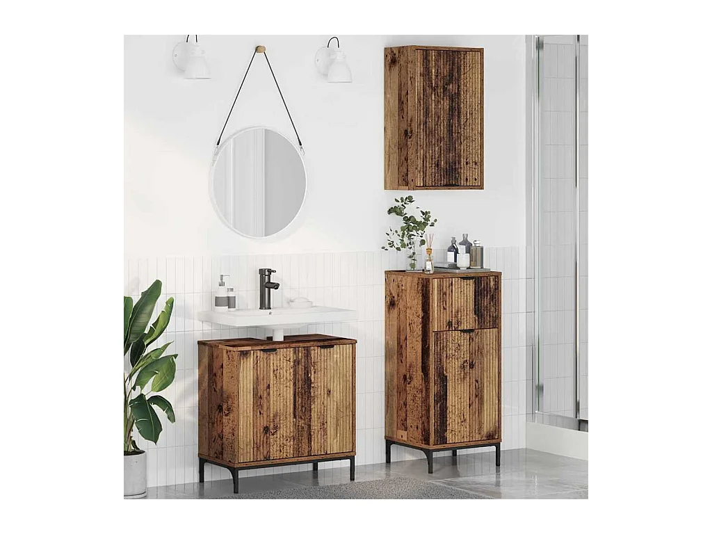 Set di mobili da bagno a quadri da 3 pezzi in legno anticato