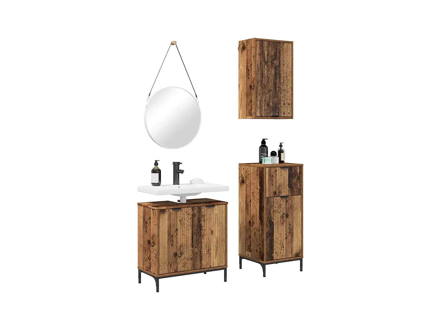 Set di mobili da bagno a quadri da 3 pezzi in legno anticato