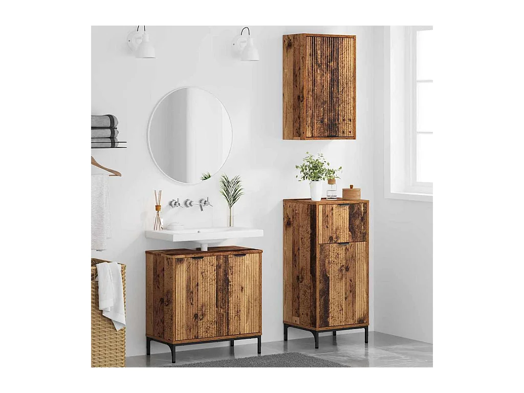 Set di mobili da bagno a quadri da 3 pezzi in legno anticato