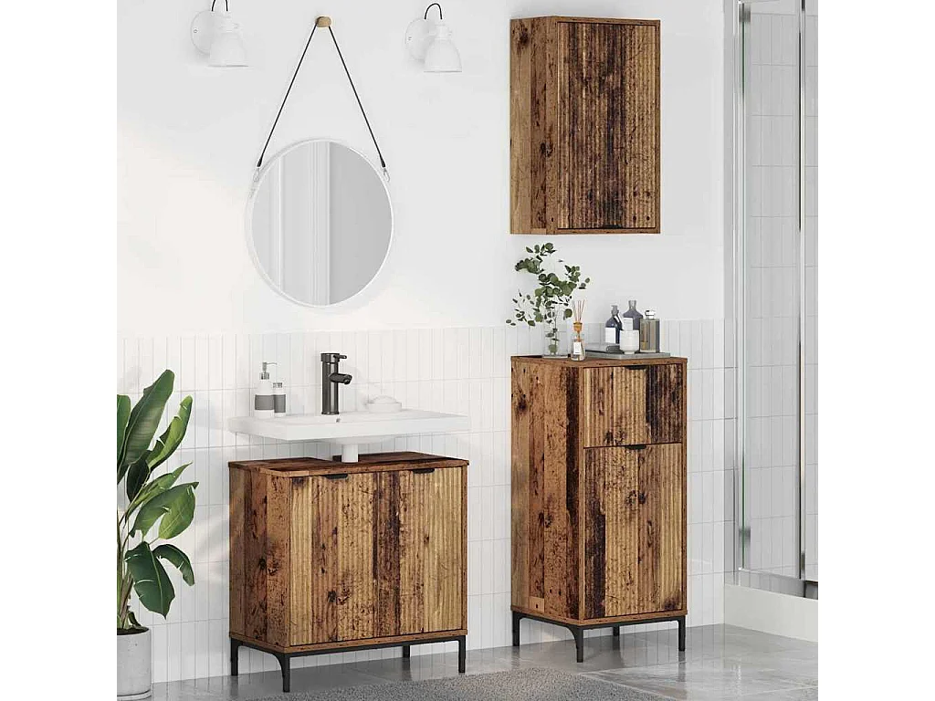Set di mobili da bagno a quadri da 3 pezzi in legno anticato
