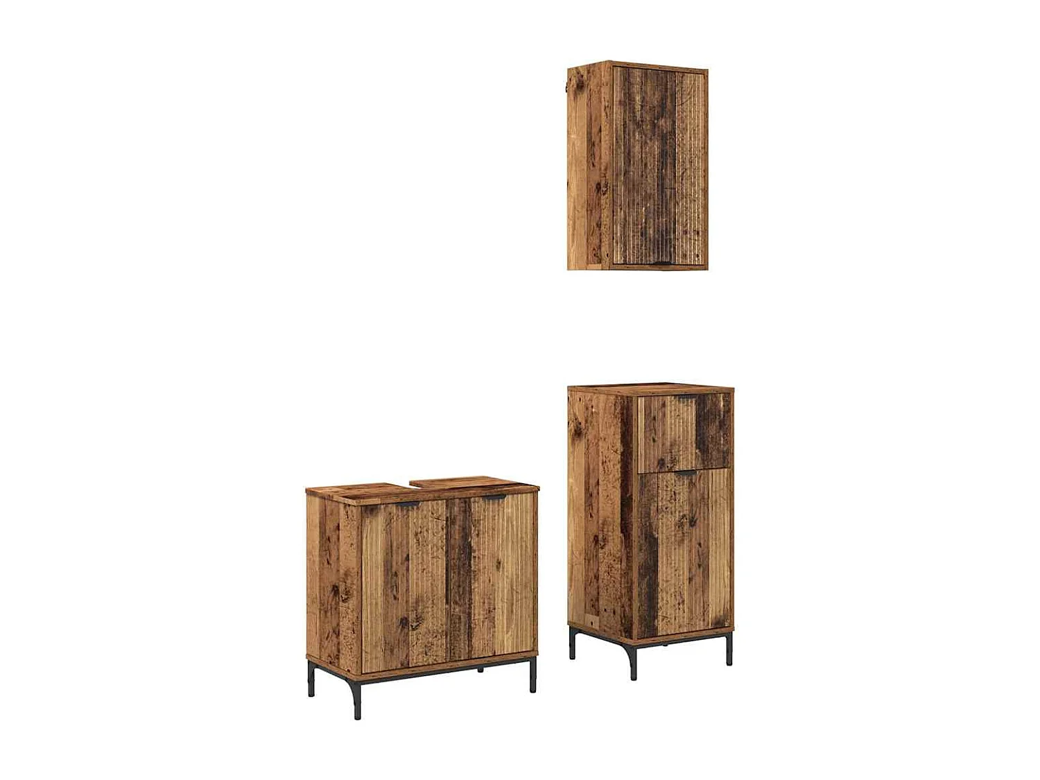 Set di mobili da bagno a quadri da 3 pezzi in legno anticato