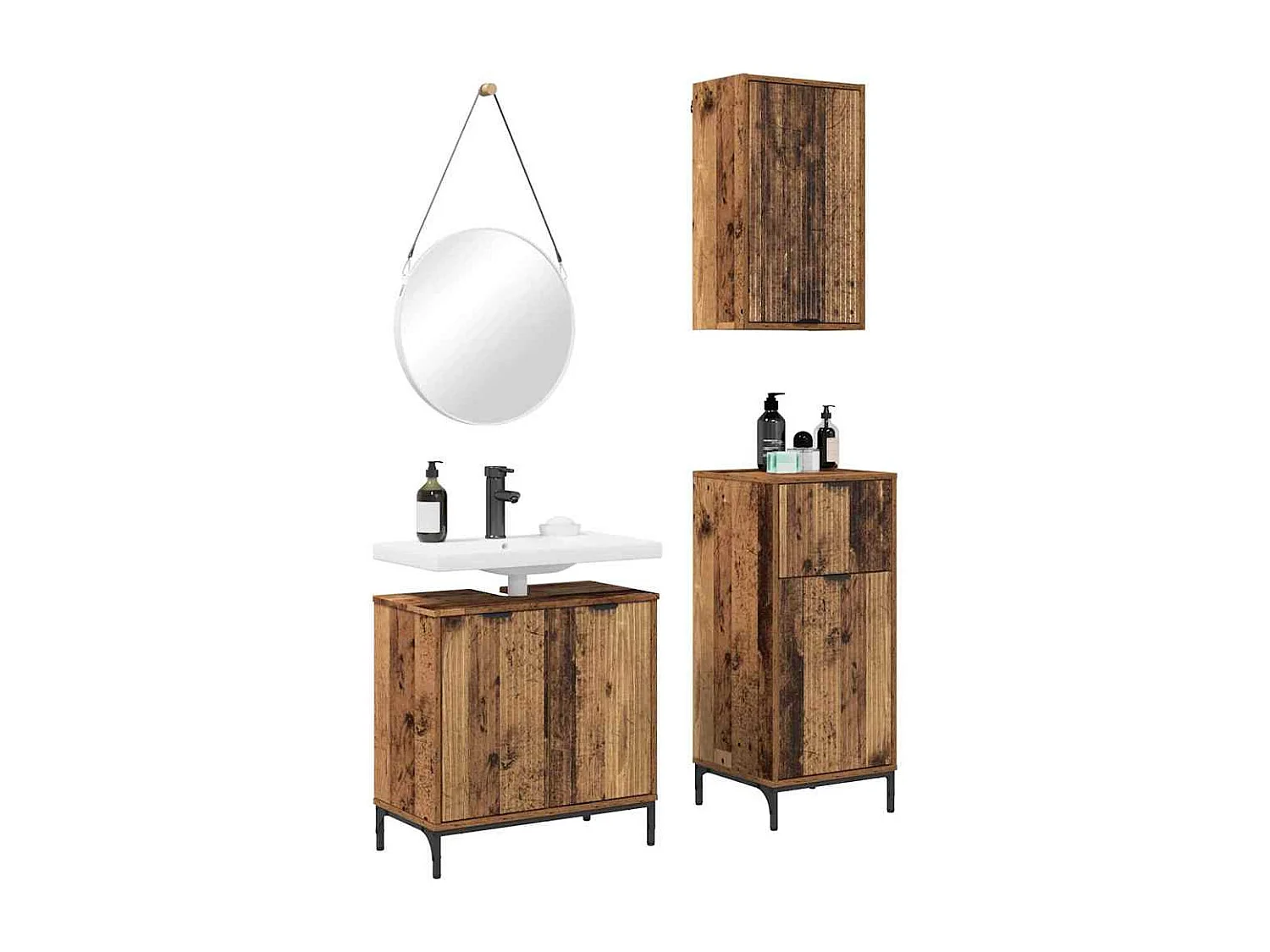 Set di mobili da bagno a quadri da 3 pezzi in legno anticato