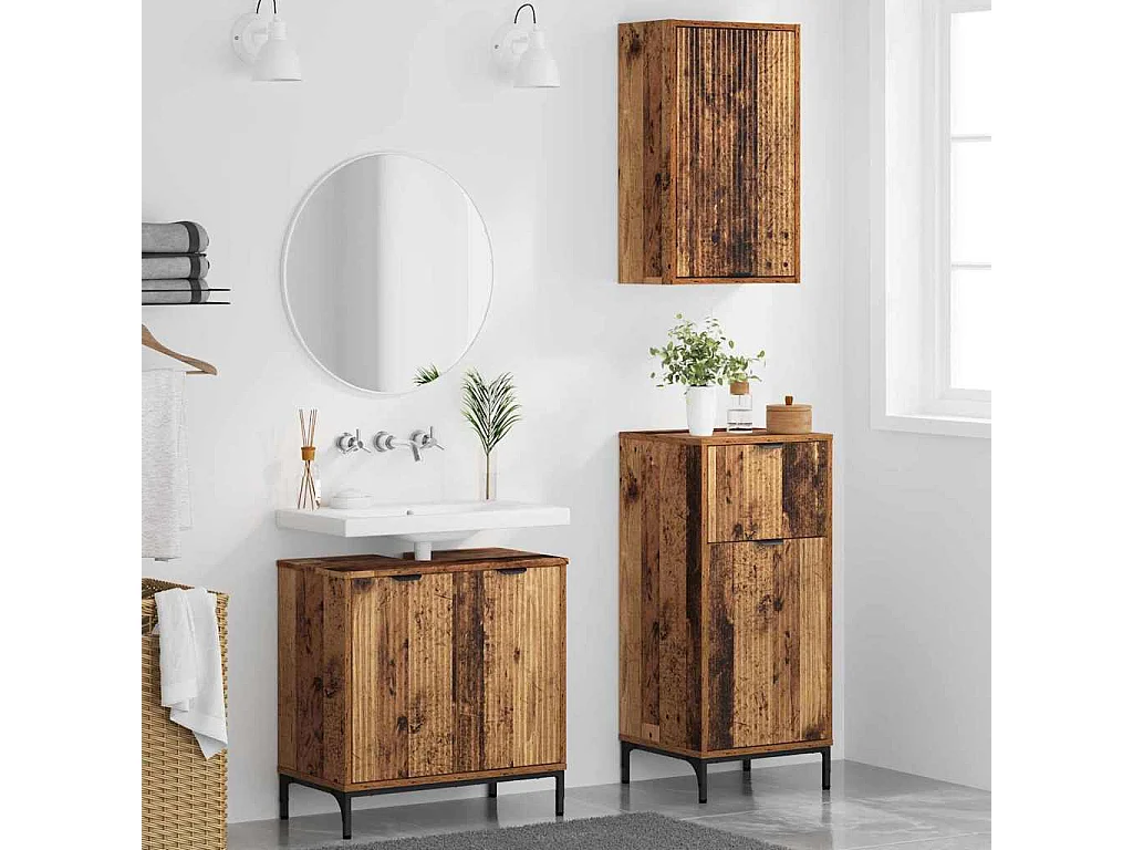 Set di mobili da bagno a quadri da 3 pezzi in legno anticato
