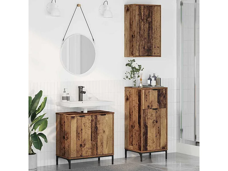 Set di mobili da bagno a quadri da 3 pezzi in legno anticato