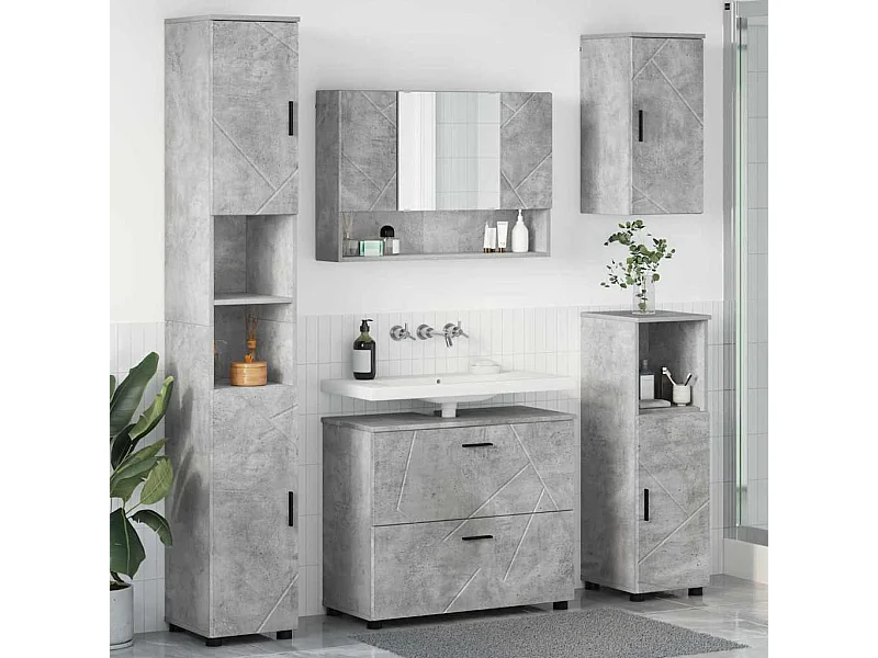 Ensemble de mobilier de salle de bain 5 pcs Gris béton