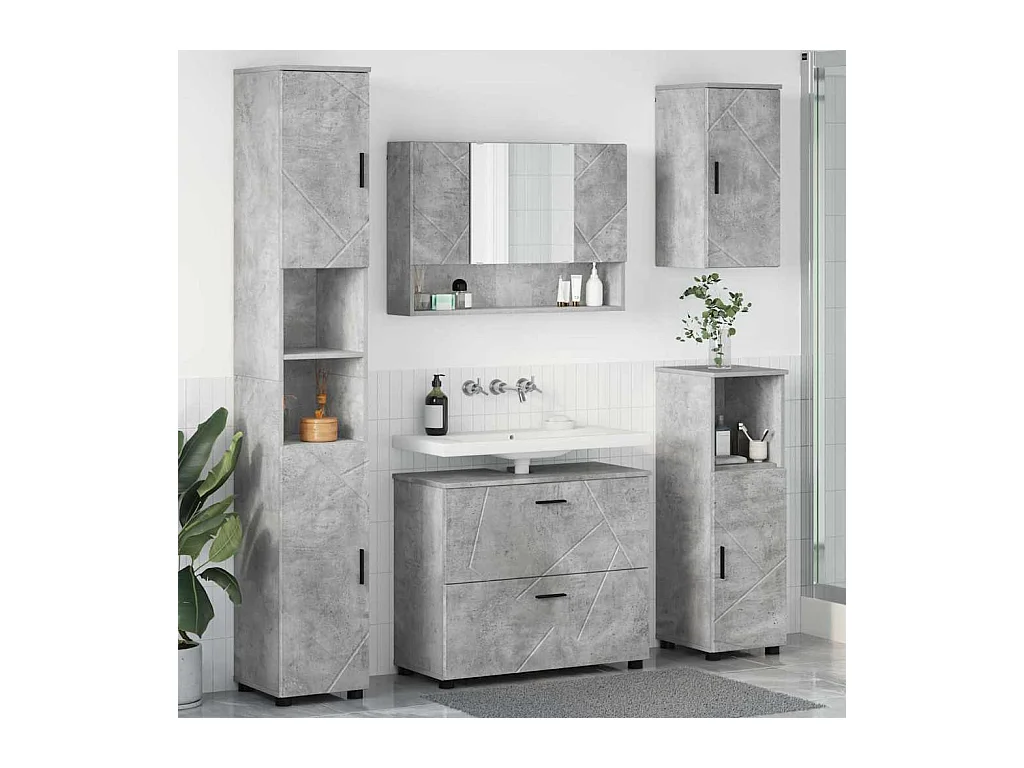 Ensemble de mobilier de salle de bain 5 pcs Gris béton