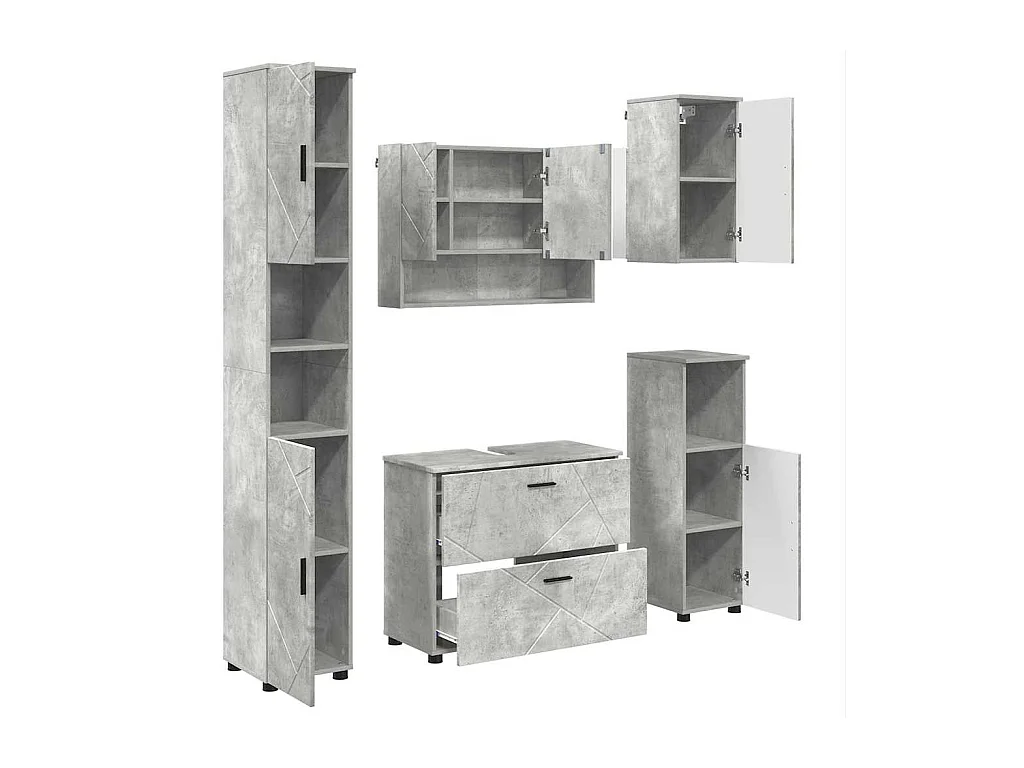 Ensemble de mobilier de salle de bain 5 pcs Gris béton