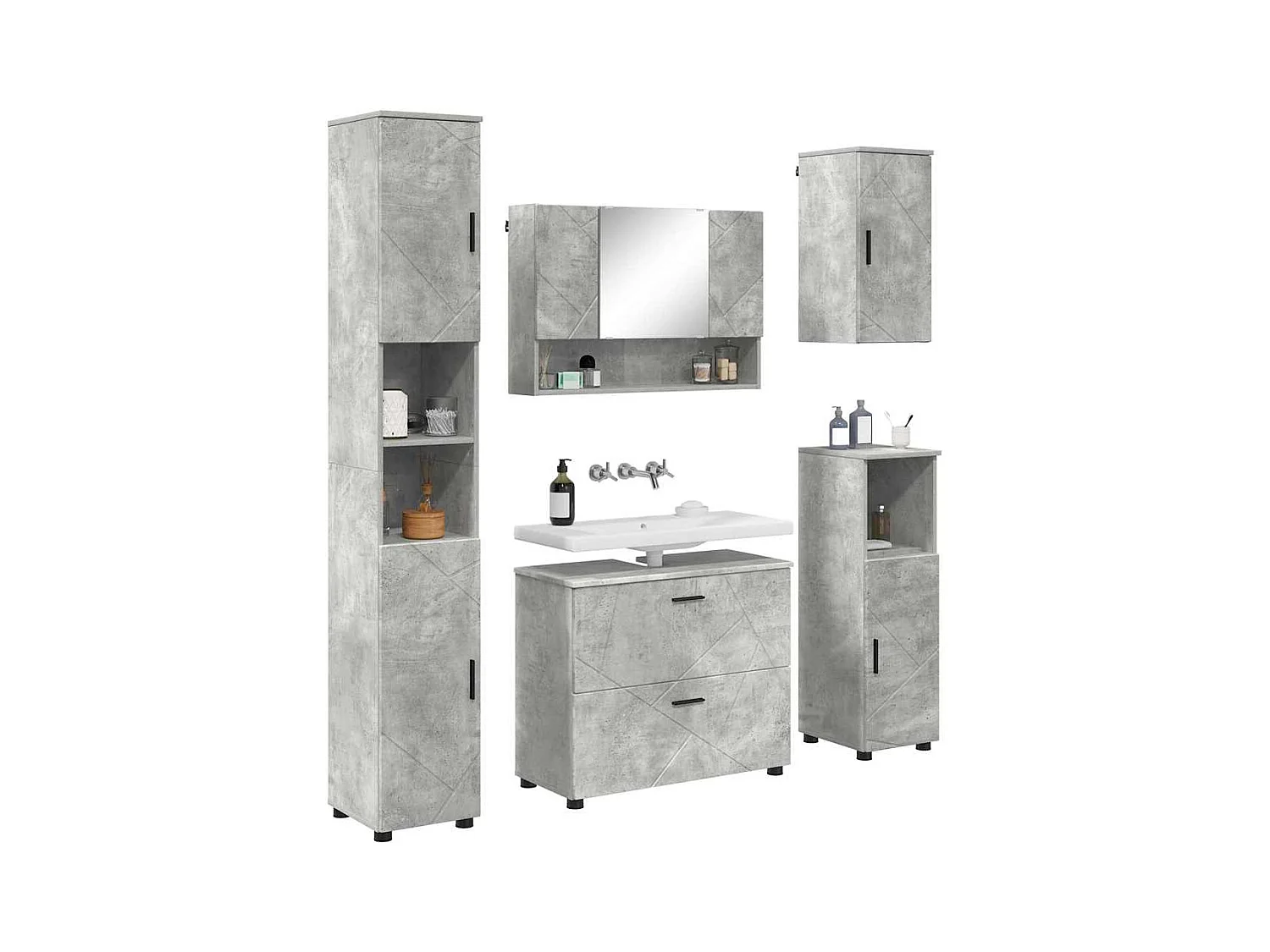 Ensemble de mobilier de salle de bain 5 pcs Gris béton