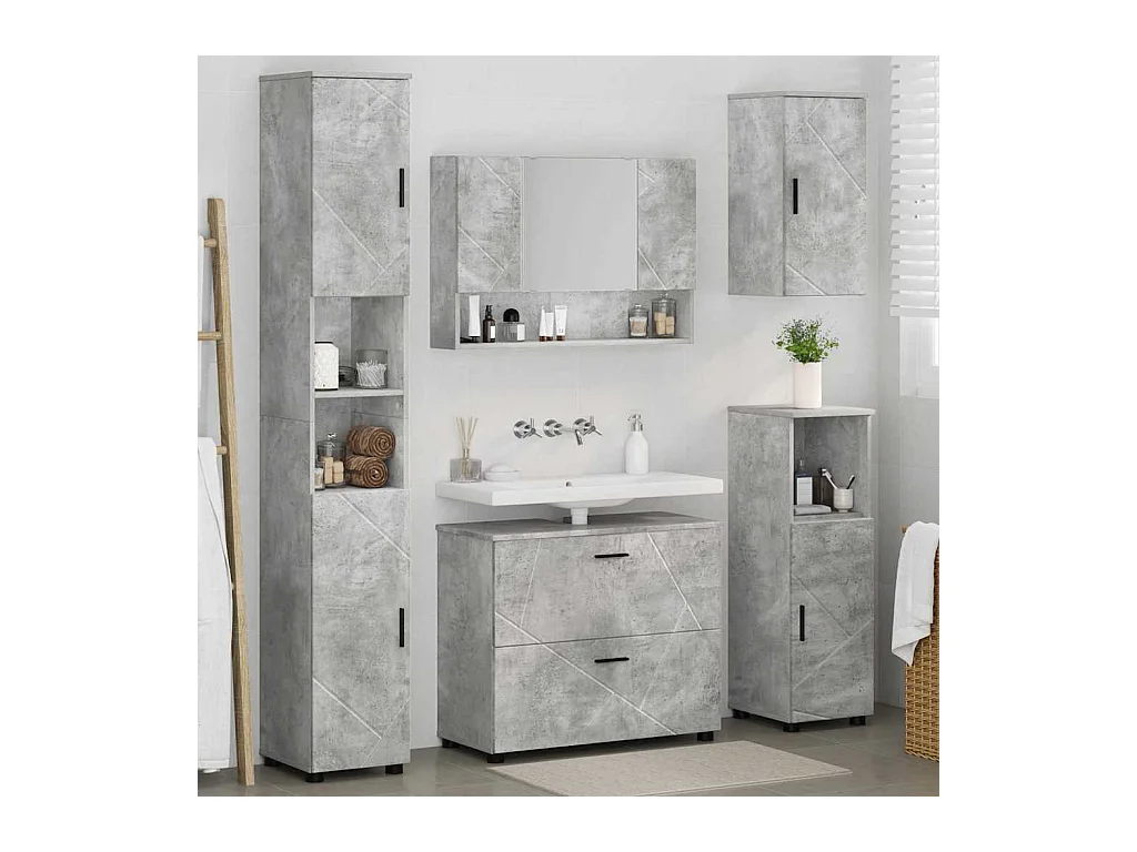 Ensemble de mobilier de salle de bain 5 pcs Gris béton
