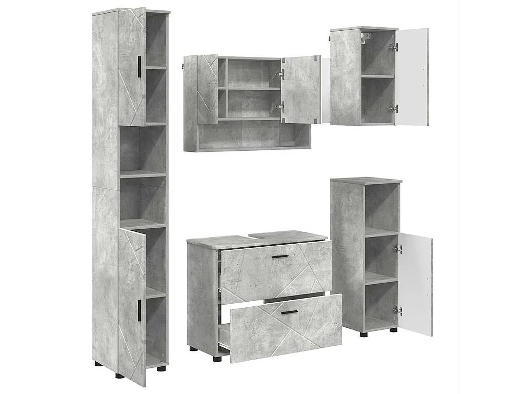 5-teiliges Badmöbel-Set Betongrau