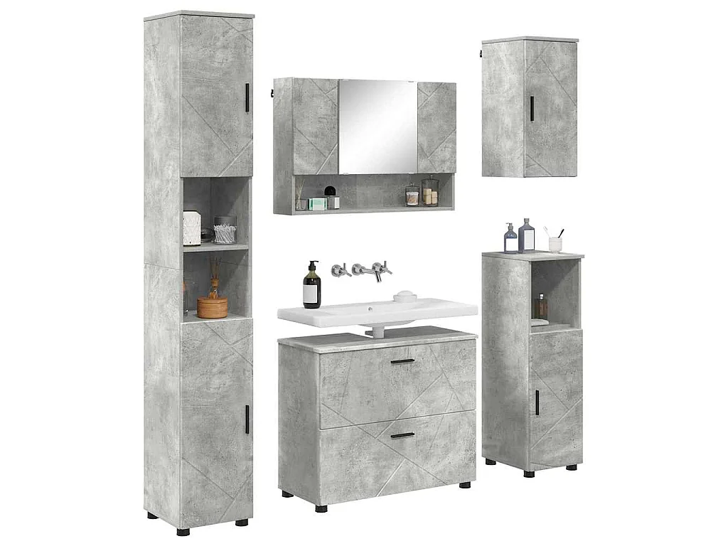 5-teiliges Badmöbel-Set Betongrau