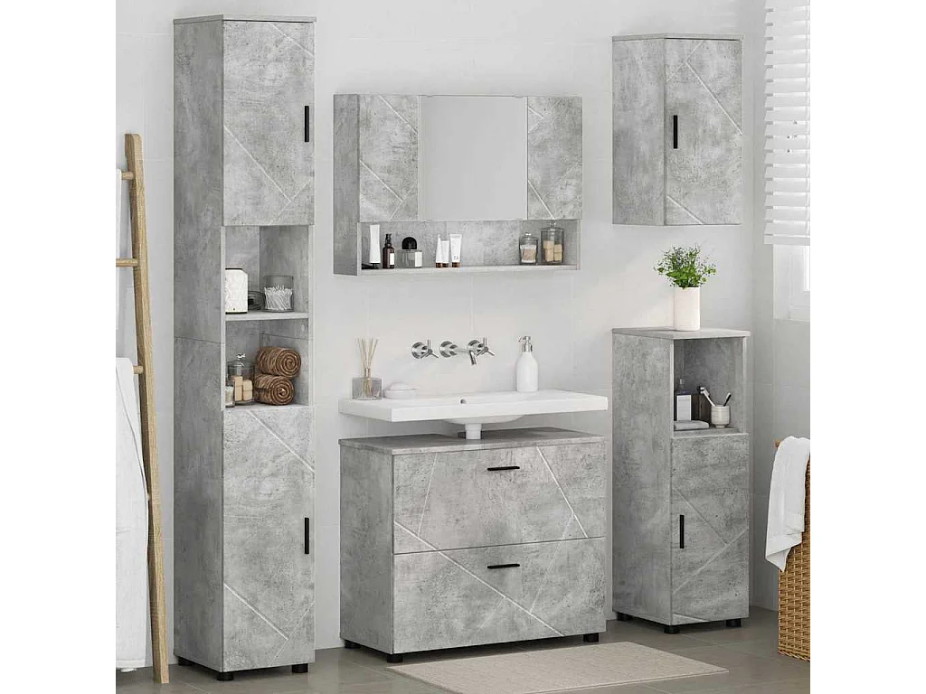 5-teiliges Badmöbel-Set Betongrau