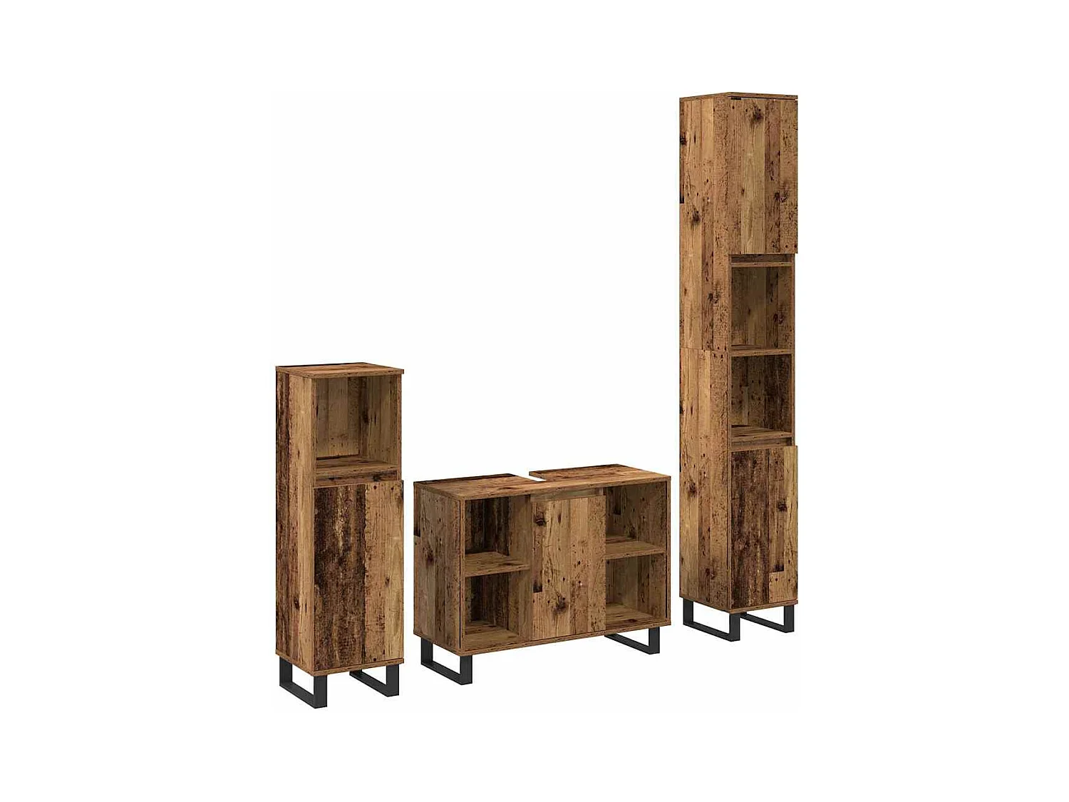 Set di mobili da bagno con anta 3 pezzi Marrone