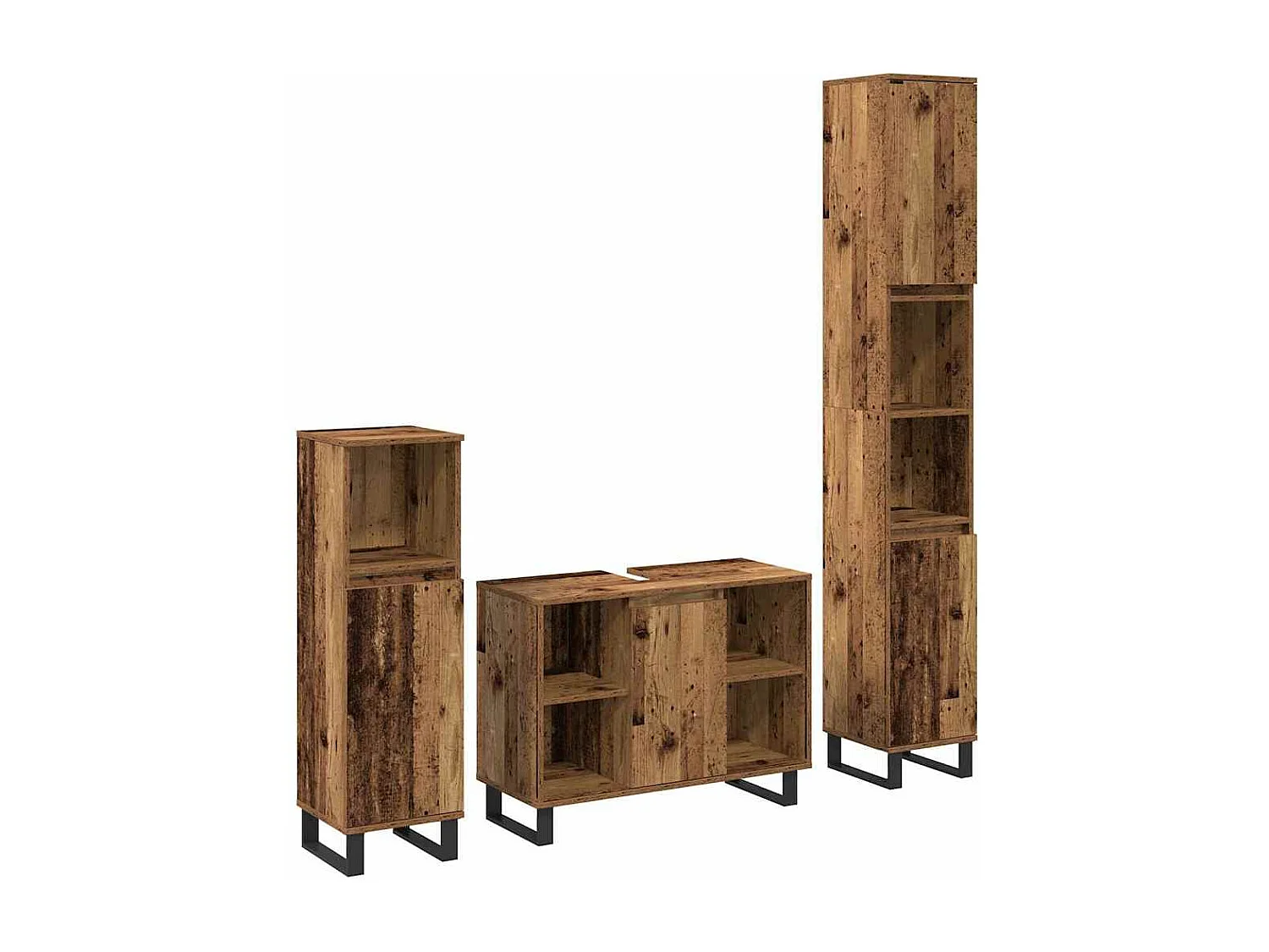 Set di mobili da bagno con anta 3 pezzi Marrone