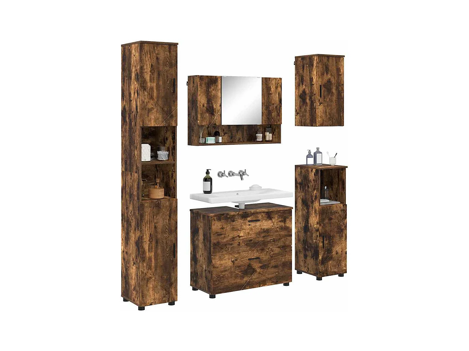 5-delige badkamermeubelset Gerookt Eiken