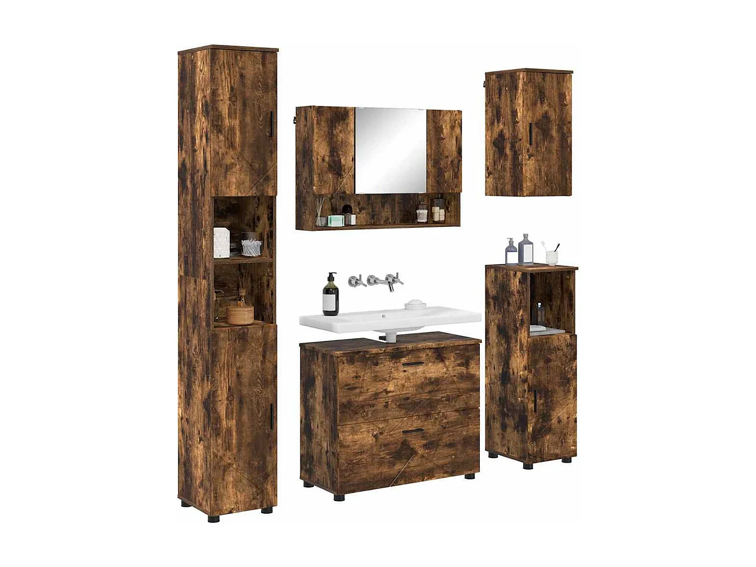 Ensemble de mobilier de salle de bain 5 pcs Chêne fumé