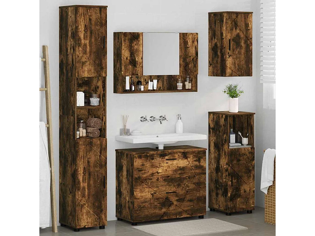 Ensemble de mobilier de salle de bain 5 pcs Chêne fumé