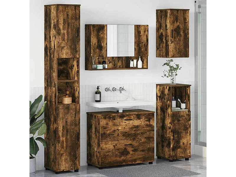 Set di mobili da bagno 5 pezzi Rovere affumicato