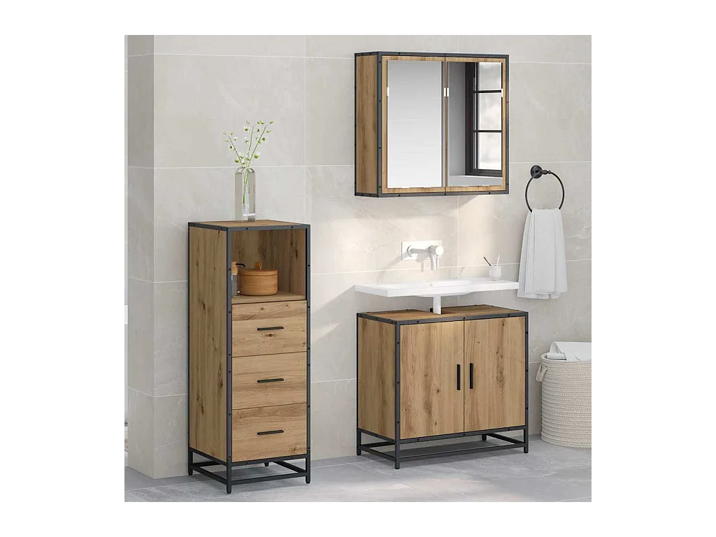 Handgemaakte eikenhouten badkamerkast 35 x 37,5 x 100 cm