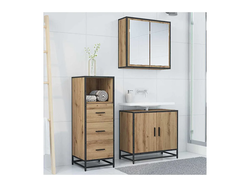 Handgemaakte eikenhouten badkamerkast 35 x 37,5 x 100 cm